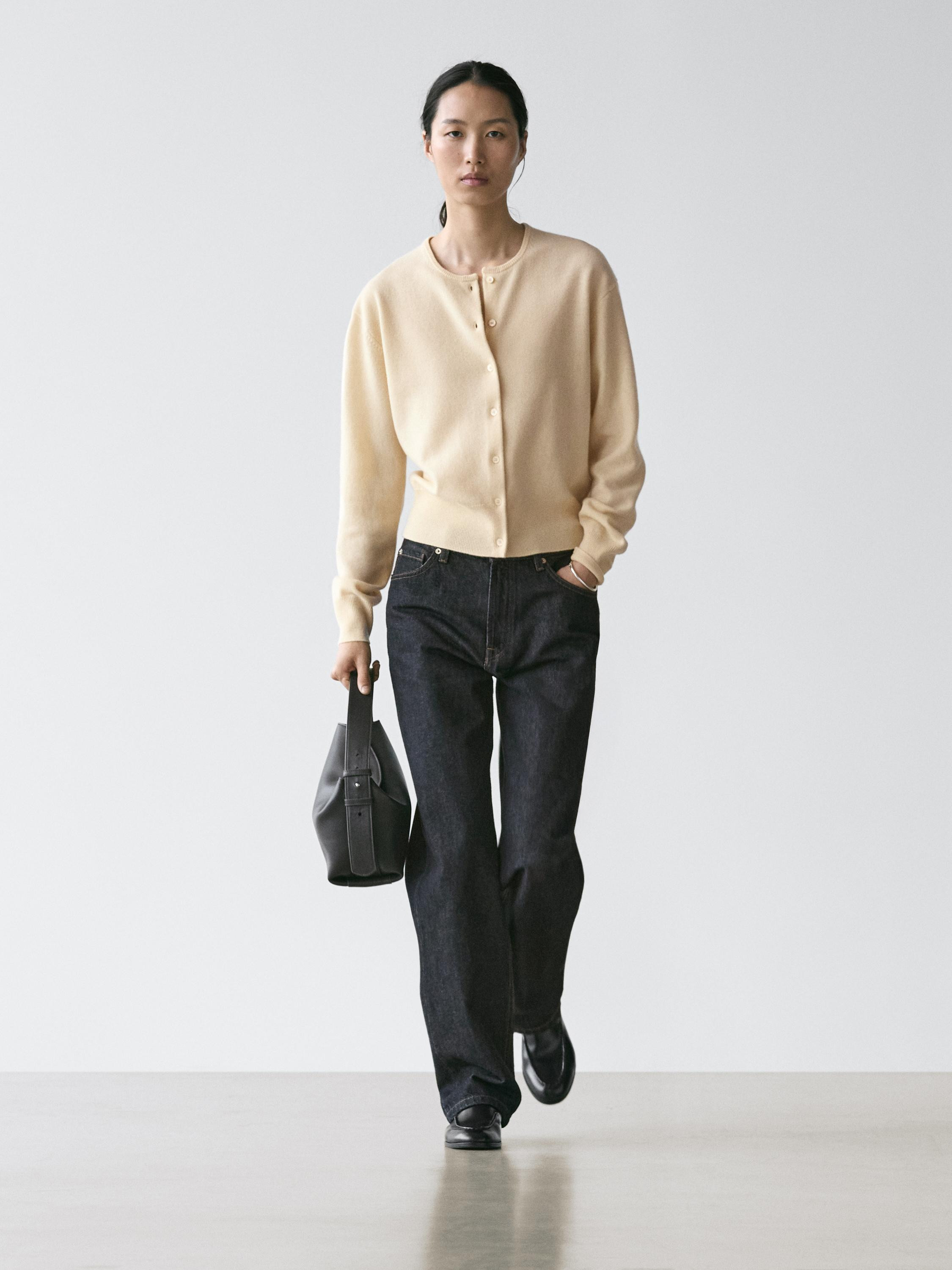 Wool knit cardigan with crew neck | Massimo Dutti US
