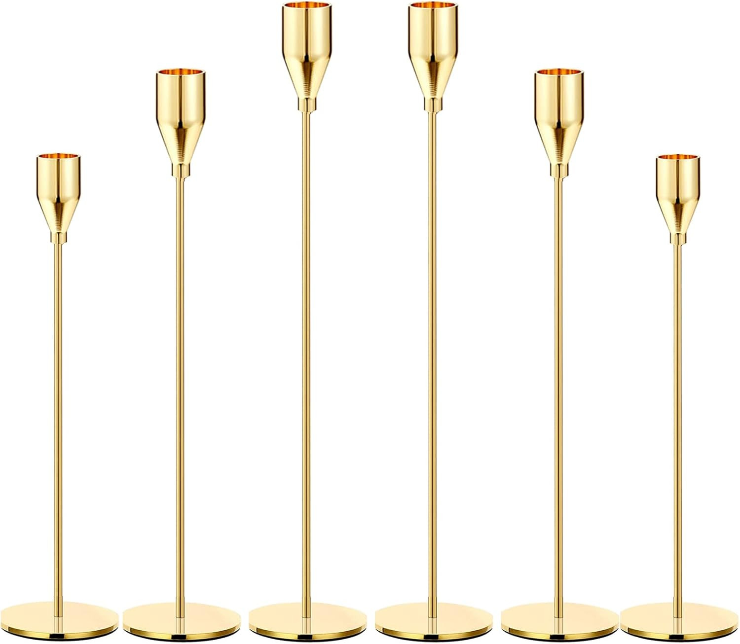 6Pcs Lemon Gold Candle Holders,Set of 6 Tall Taper Gold Candlestick fit 3/4" Thick Pillar Candle ... | Amazon (US)