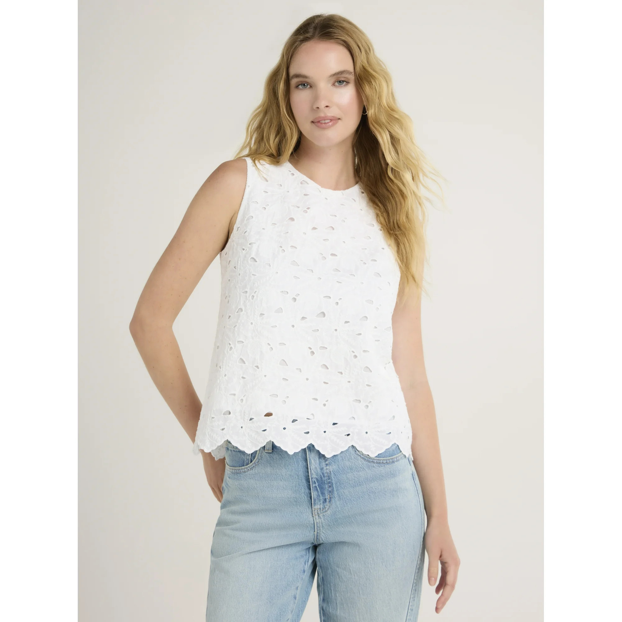 Time and Tru Women's Eyelet Embroidery Top, Sizes XS-XXXL | Walmart (US)