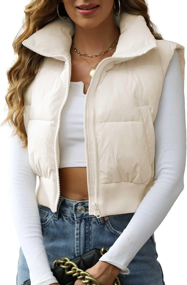 Hixiaohe Women's Winter Crop Vest Puffer Lightweight Stand Collar Padded Vest Zip Up Sleeveless J... | Amazon (US)