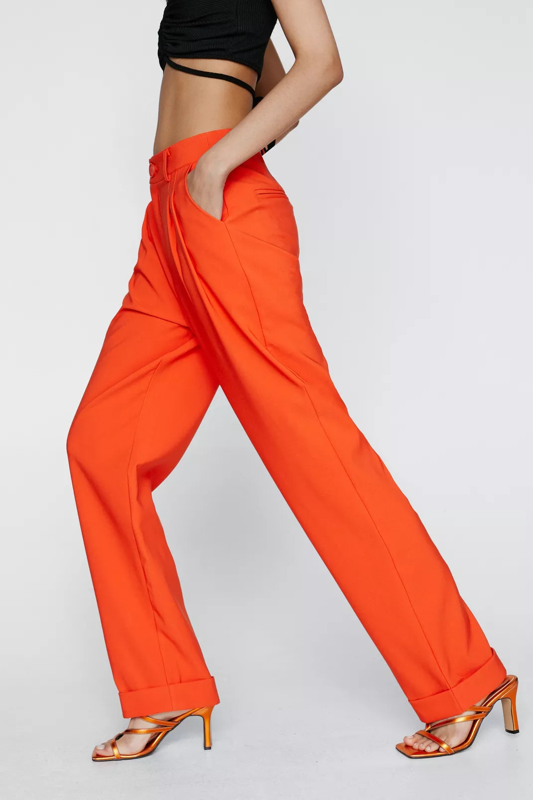 Tailored High Waisted Turn Up Hem Pants | Nasty Gal (US)