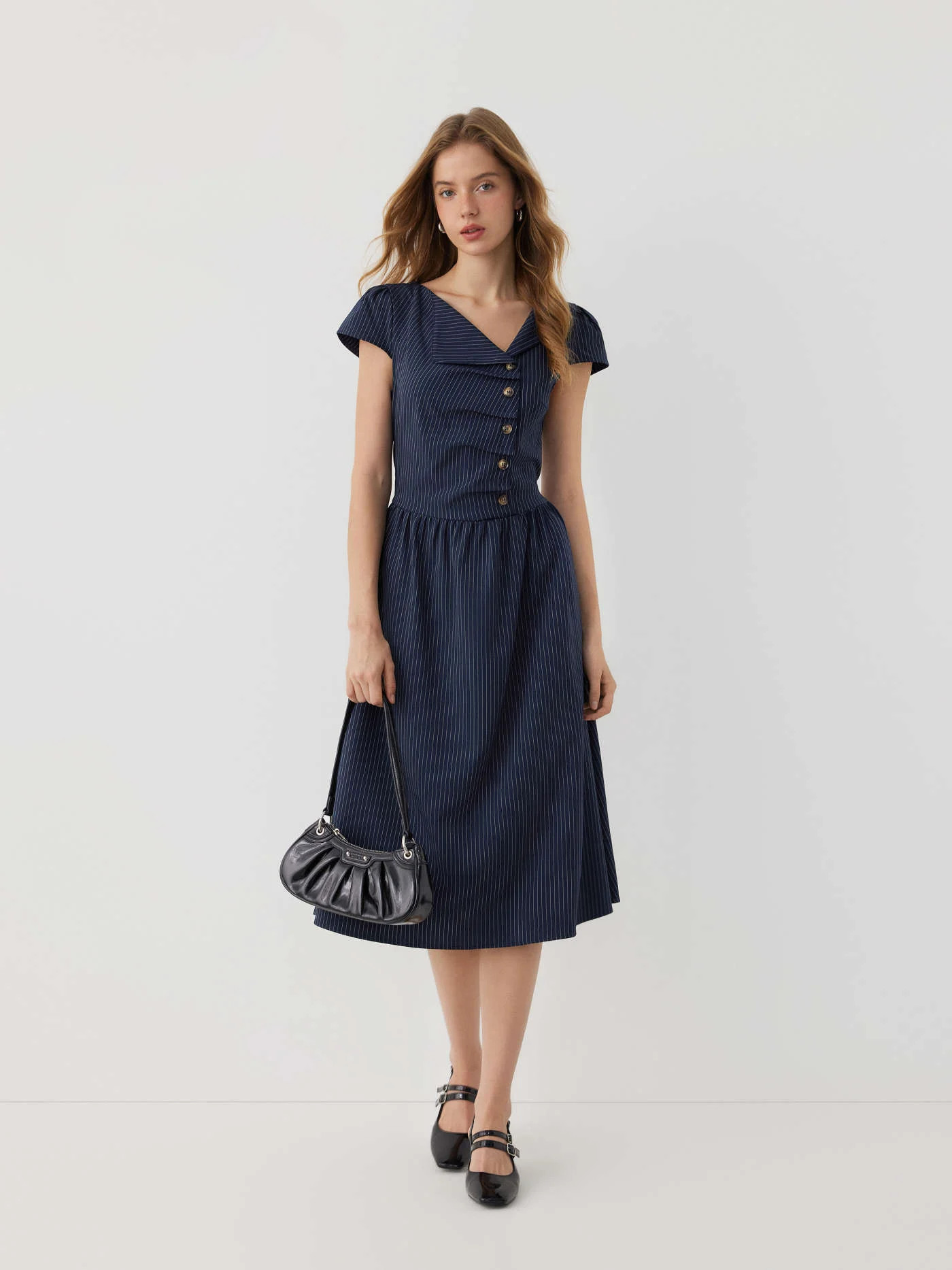 Asymmetrical Neck Tartan Ruched Tie Back Midi Flared Dress | Cider