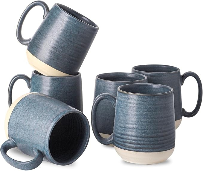 Hasense Porcelain Coffee Mugs Set of 6, 15 Ounce Large Ceramic Coffee Cups Set with Handle for La... | Amazon (US)