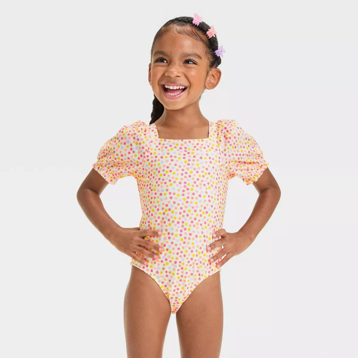 Toddler Girls' Puff Sleeve One Piece Swimsuit - Cat & Jack™ | Target