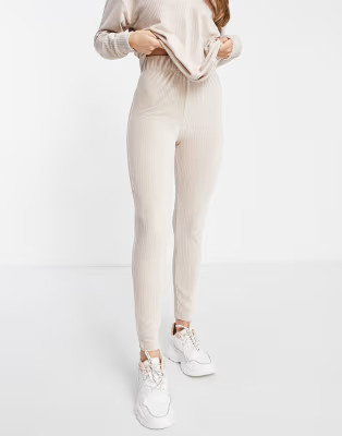ASOS DESIGN lounge velour plunge sweatshirt & leggings set in mink | ASOS (Global)