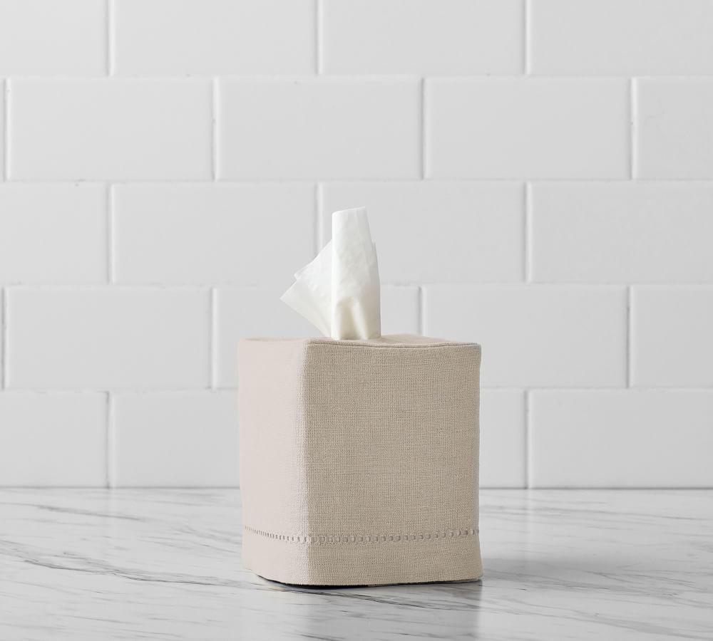 Linen Hemstitch Tissue Box Cover | Pottery Barn (US)