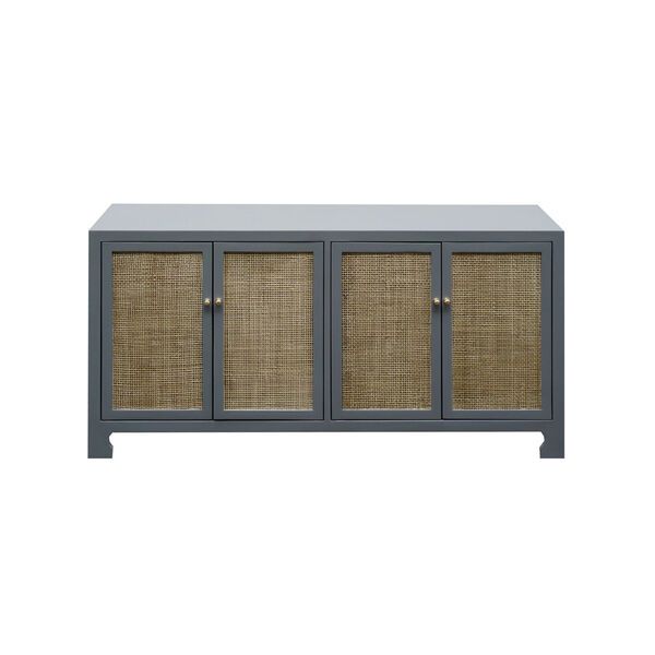 Matte Grey Lacquer and Natural Caning Cabinet | Bellacor
