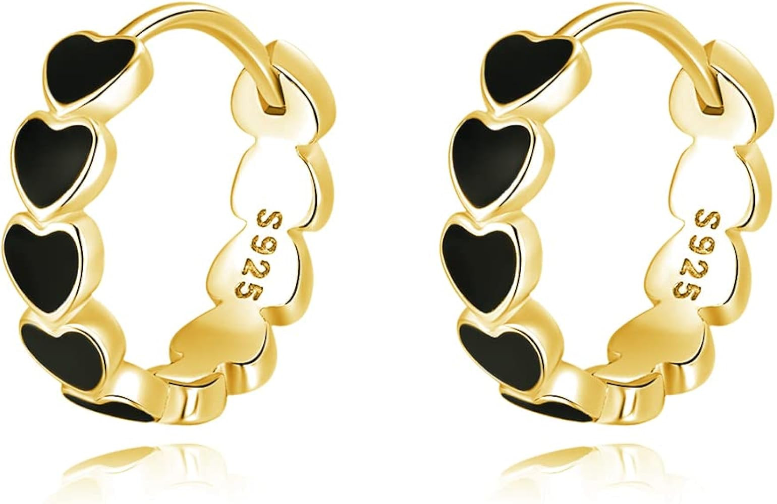 SLUYNZ 925 Sterling Silver Black Heart Hoop Earrings for Women Teen girls Minimalist Black Hoop E... | Amazon (US)