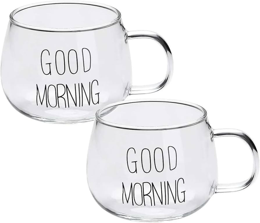 Caneca Good Morning Vidro Borossilicato 2 Pçs 350ml (2 Escrita Branca) | Amazon (BR)