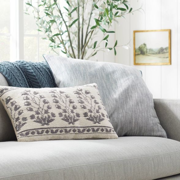 Woven Jacquard Floral Pillow Blue/Cream - Threshold™ designed with Studio McGee | Target