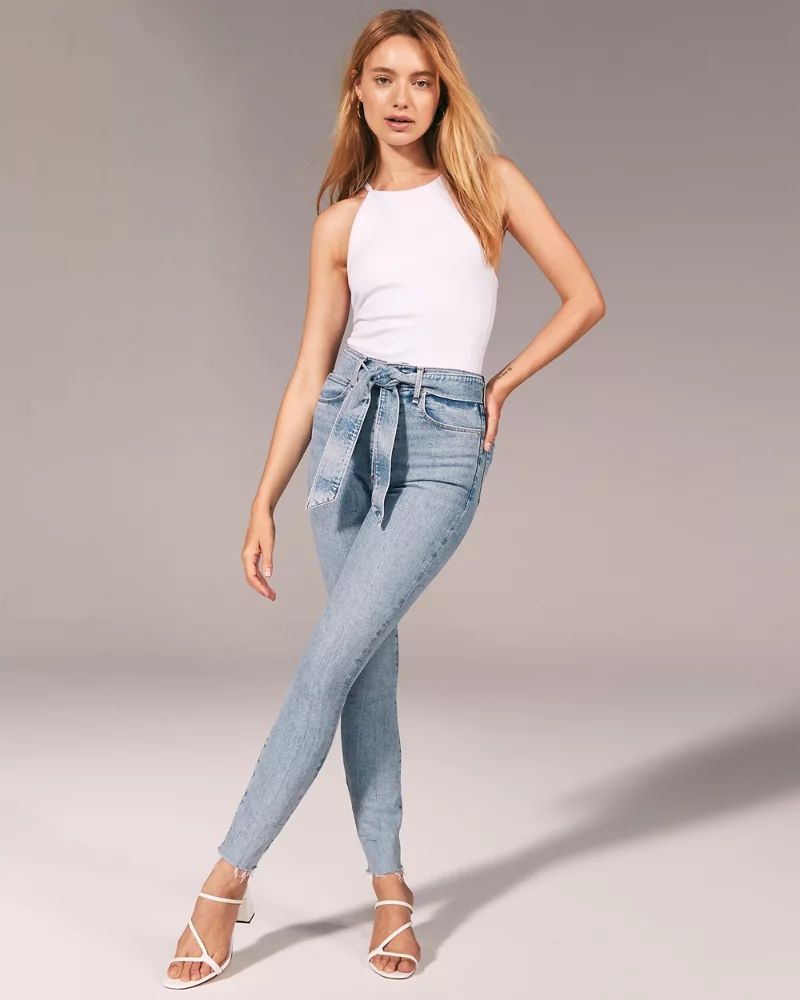 Belted Ultra High Rise Ankle Jeans | Abercrombie & Fitch US & UK