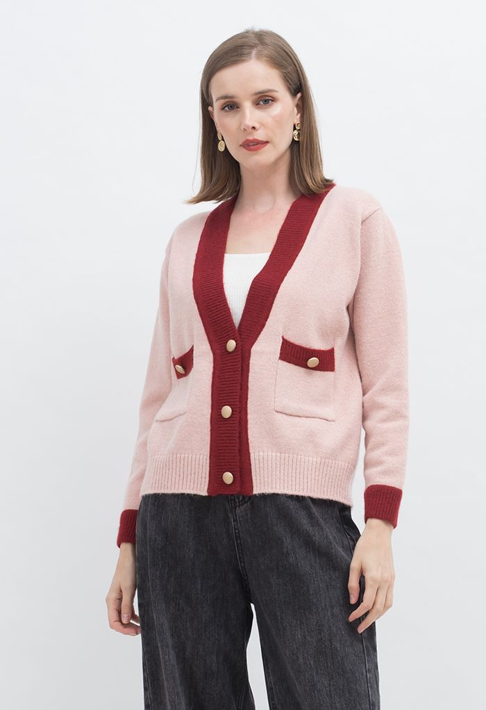 Shimmer Contrast Edge Pocket Button Down Cardigan | Chicwish