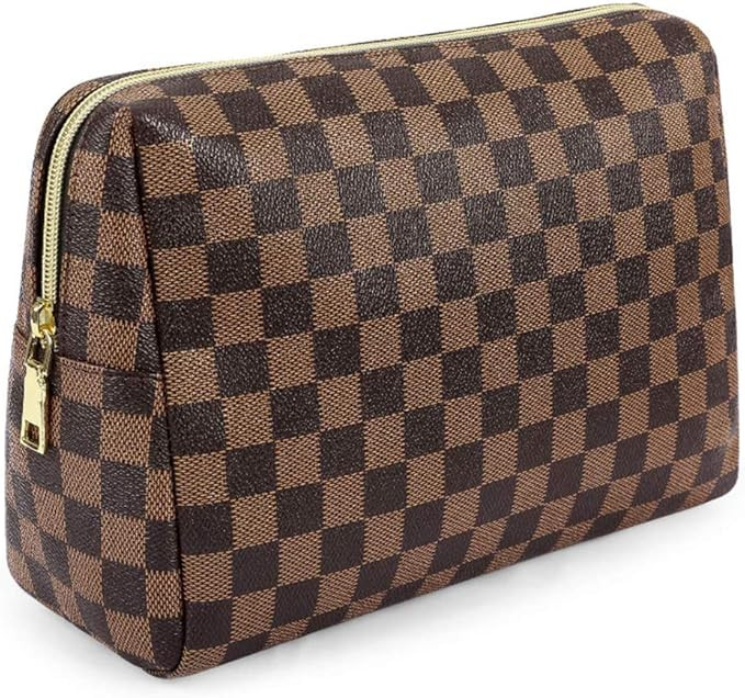 Domire Portable Makeup Bag, Vegan Leather Large Retro Cosmetic Pouch, Toiletry Travel Organizer f... | Amazon (US)