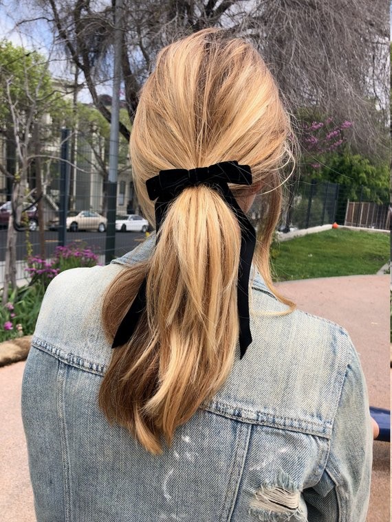 Black Velvet Bow - Hair Tie - French Barrette | Etsy (US)