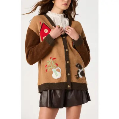 ASTR the Label Rosalinda Intarsia Cardigan in Camel Brown at Nordstrom, Size Medium | Nordstrom