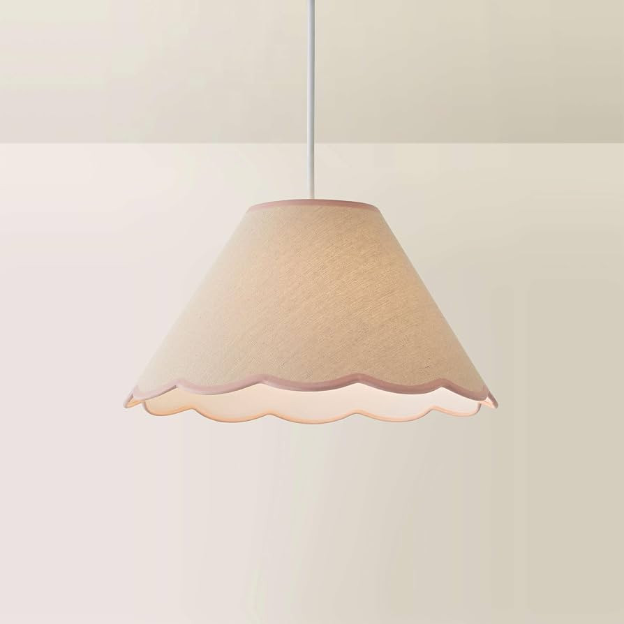 ValueLights | Large Easy Fit Natural Linen Tapered Light Shade with Pink Scallop Trim | Lamp Shad... | Amazon (UK)