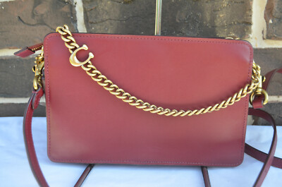 NWT $295 COACH Deep RED Leather Signature Chain Crossbody 78801 | eBay US