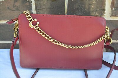 NWT $295 COACH Deep RED Leather Signature Chain Crossbody 78801 | eBay US
