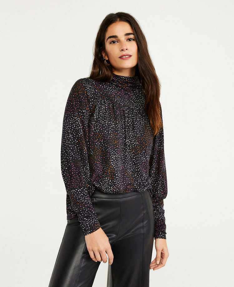 Dot Button Shirred Turtleneck Top | Ann Taylor (US)