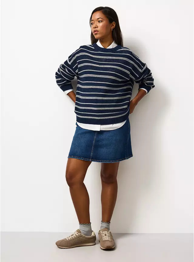 Navy Nautical Stripe Oversized Jumper 24 | Tu Clothing