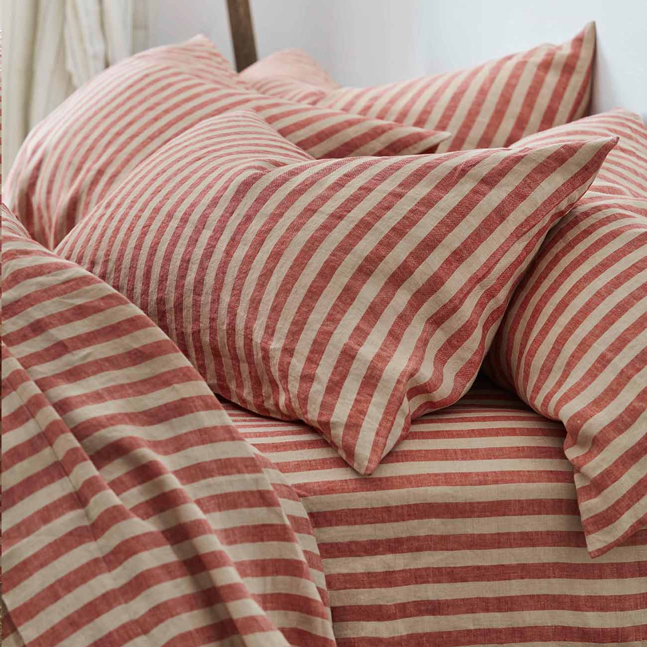 Sandstone Red Pembroke Stripe Linen Blend Pillowcase (Pair) | Piglet