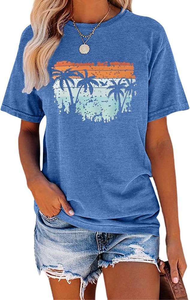 TAKEYAL Women Los Angeles Graphic T Shirts California Letter Print Short Sleeve Tee Loose Casual ... | Amazon (US)