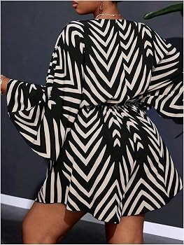 SOLY HUX Women's Plus Size Romper Striped V Neck Tie Front 3/4 Sleeve Loose Short Jumpsuit | Amazon (US)