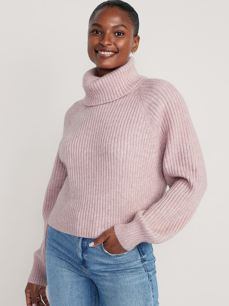 Cropped Shaker-Stitch Turtleneck Sweater for Women | Old Navy (US)
