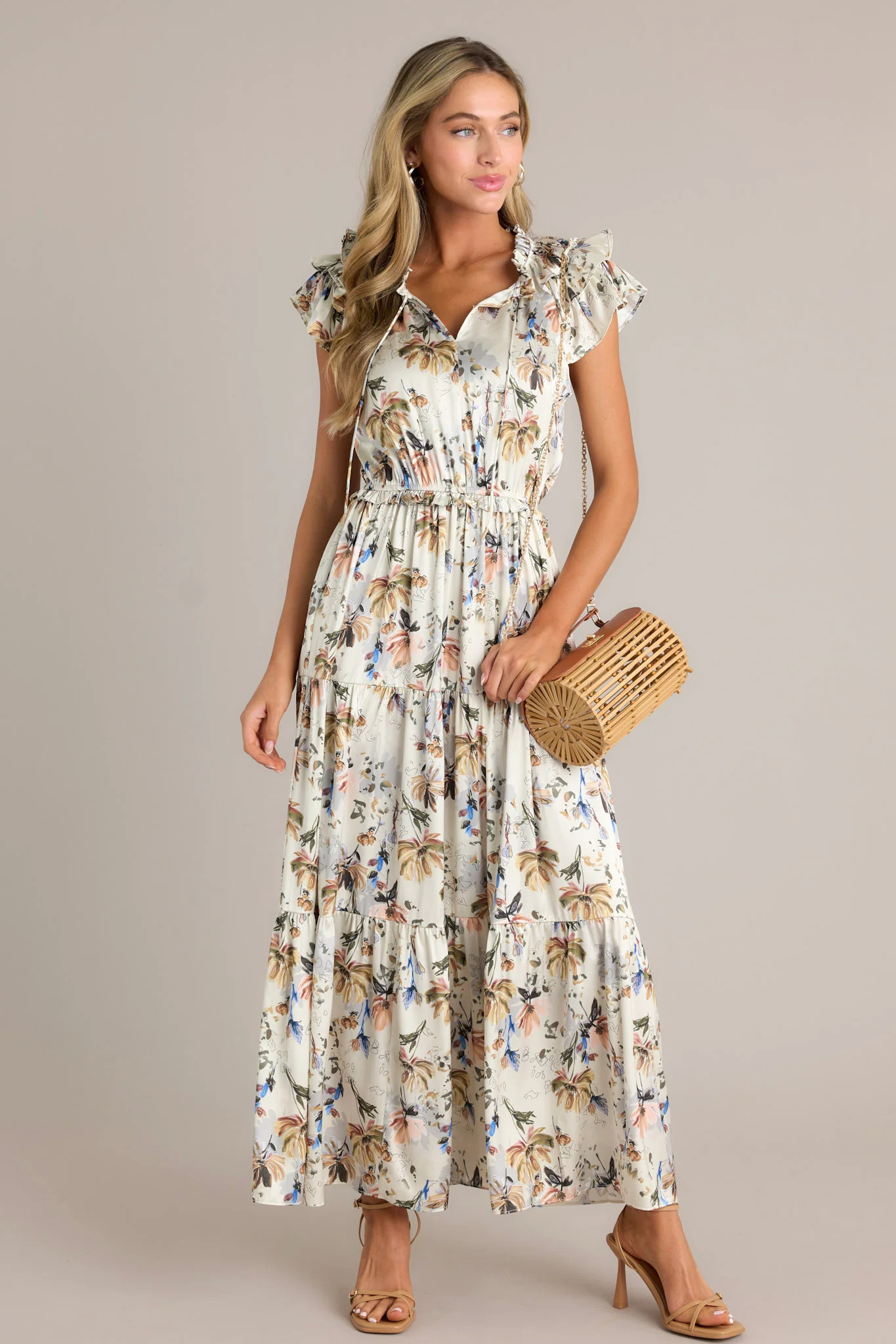 Jasmine Breeze Ivory Floral Maxi Dress | Red Dress