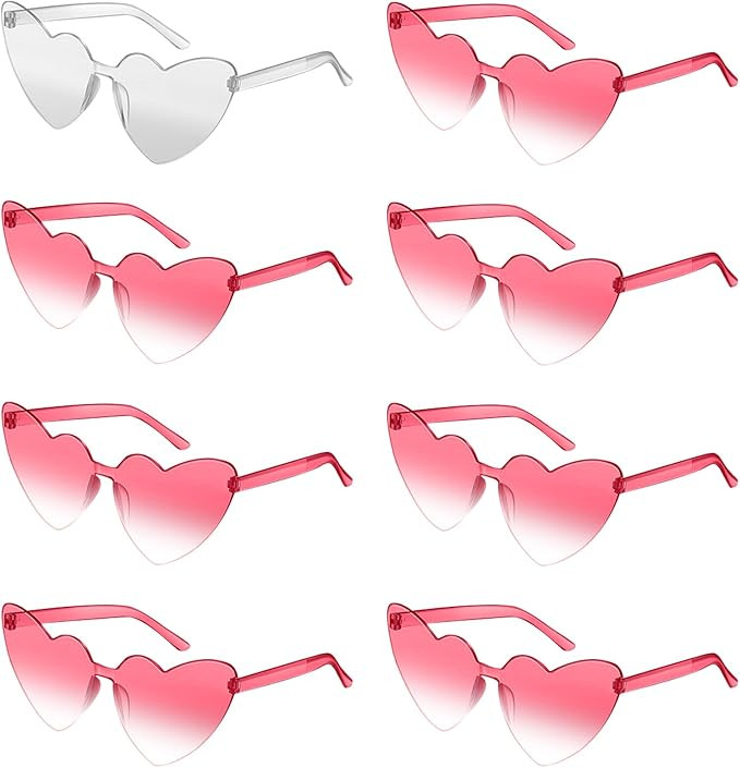 8 Pairs Heart Shaped Frameless Glasses Trendy Transparent Candy Color Eyewear for Party Favor | Amazon (US)
