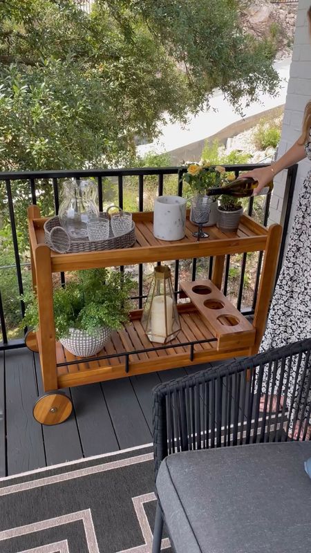 My balcony decor on sale at Wayfair through 5/16! Love this cute outdoor bar cart, modern border rug, floral accent pillows and realistic faux eucalyptus that’s a fun option for outdoor trees! 

#LTKSeasonal #LTKsalealert #LTKhome