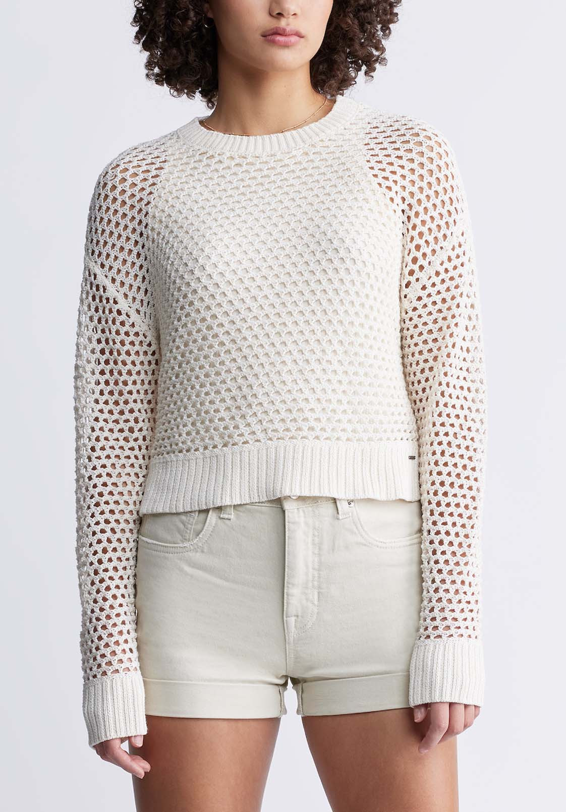 Braelynn Women’s Openwork Sweater in Off-White - SW0055P | Buffalo David Bitton