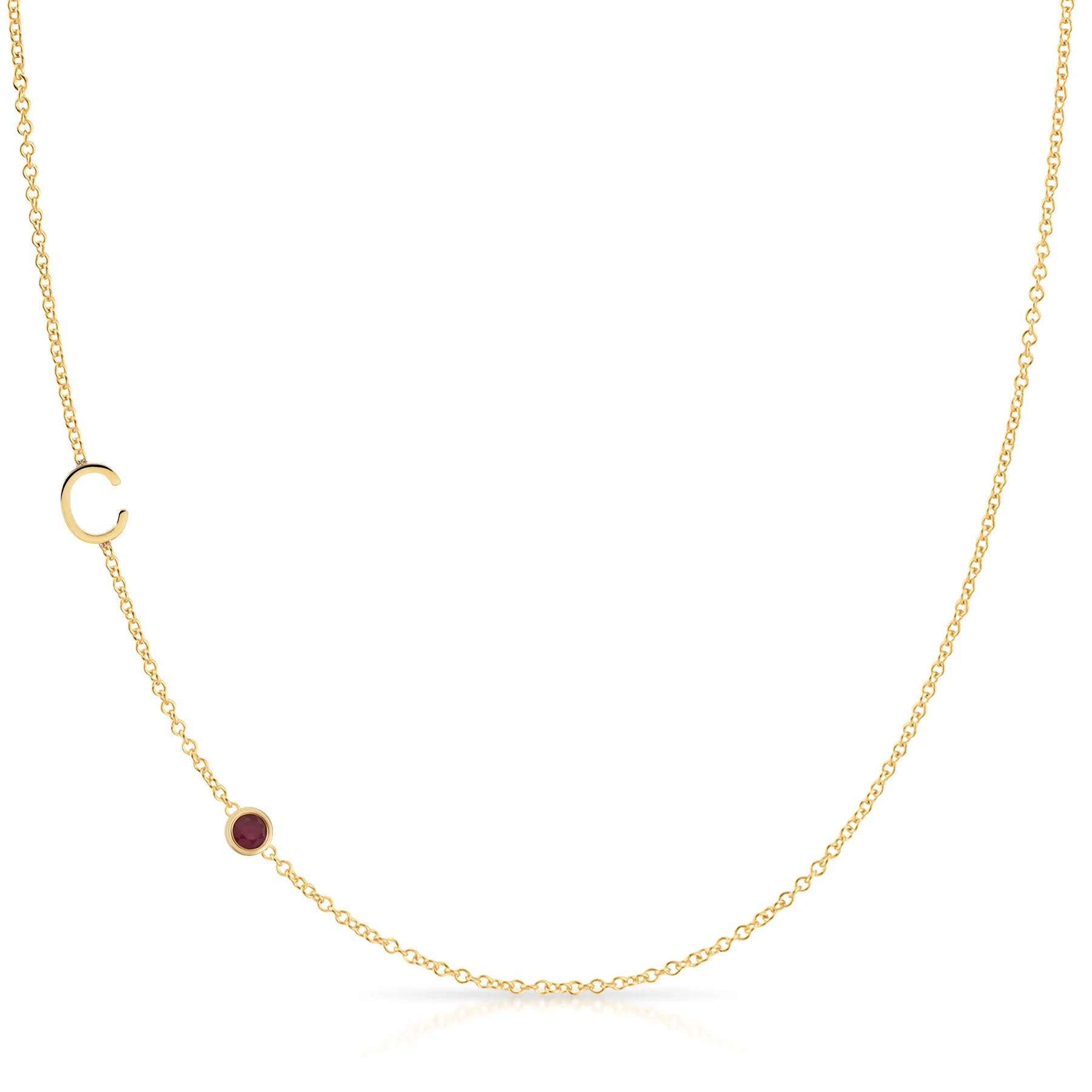 Monogram Necklace with Birthstone - Ruby - 14k Yellow Gold / 20" / T | Maya Brenner