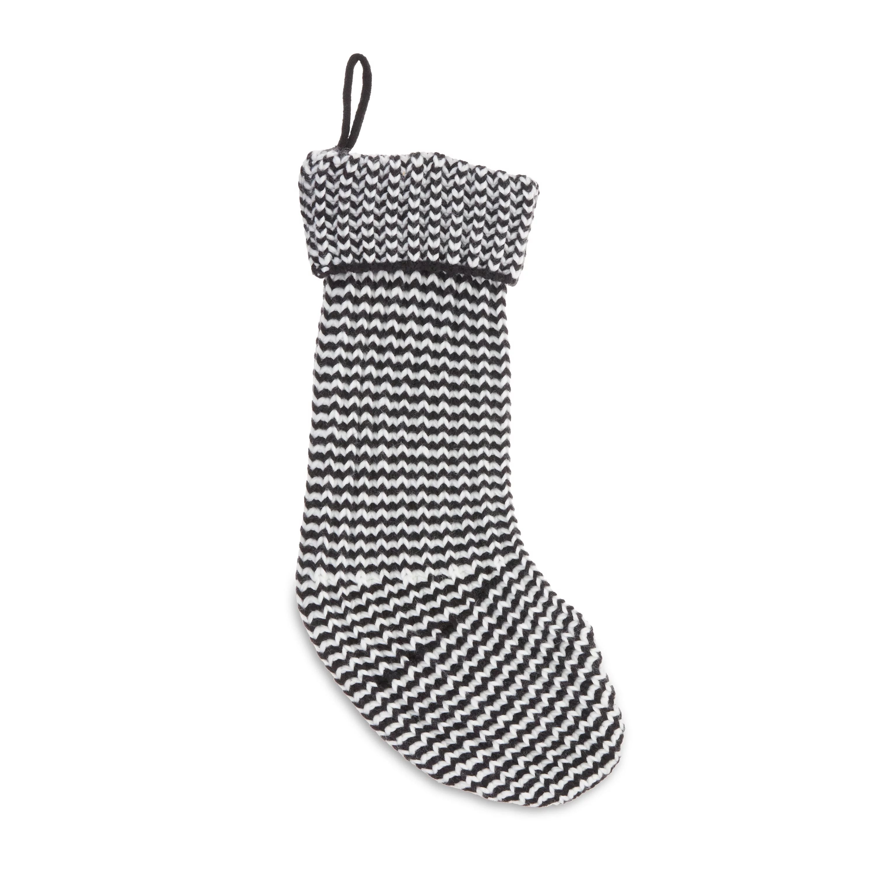 Black and White Striped Knit Christmas Stocking, 20", by Holiday Time | Walmart (US)