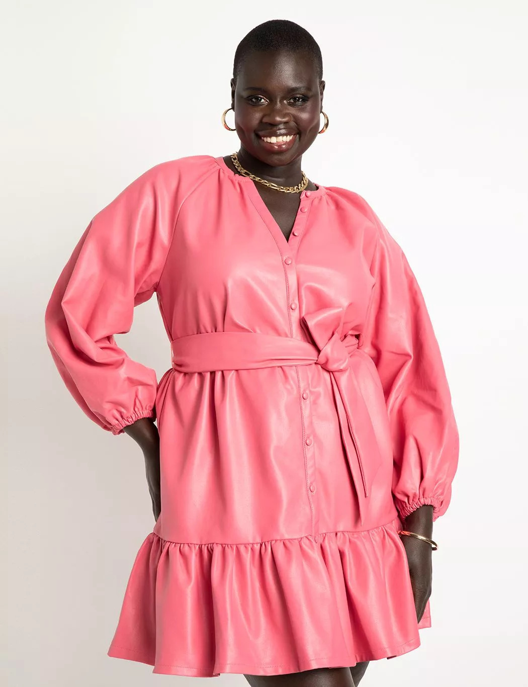 Leather Shirred Mini Dress | Eloquii