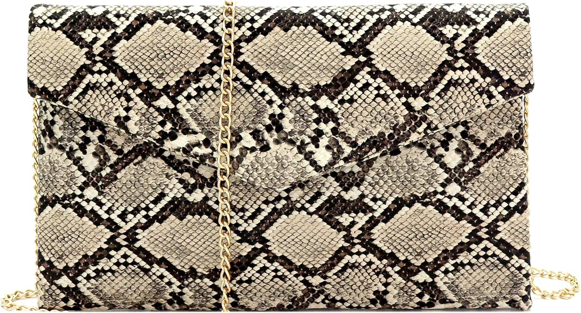 Snake Print Leather Envelope Clutch Purse with Crossbody Chain Strap | Amazon (US)