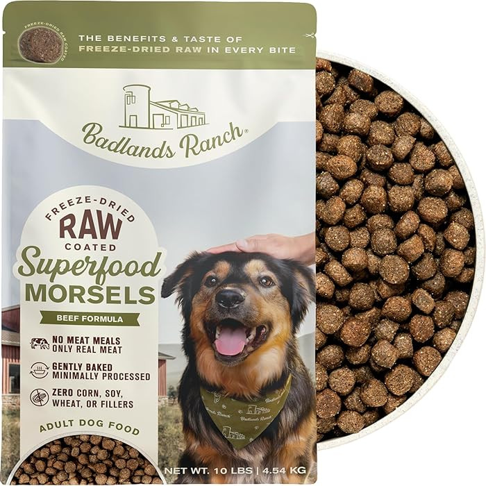 BADLANDS RANCH Superfood Morsels Beef Formula Dry Dog Food, Freeze-Dried Raw Coated Kibble with R... | Amazon (US)