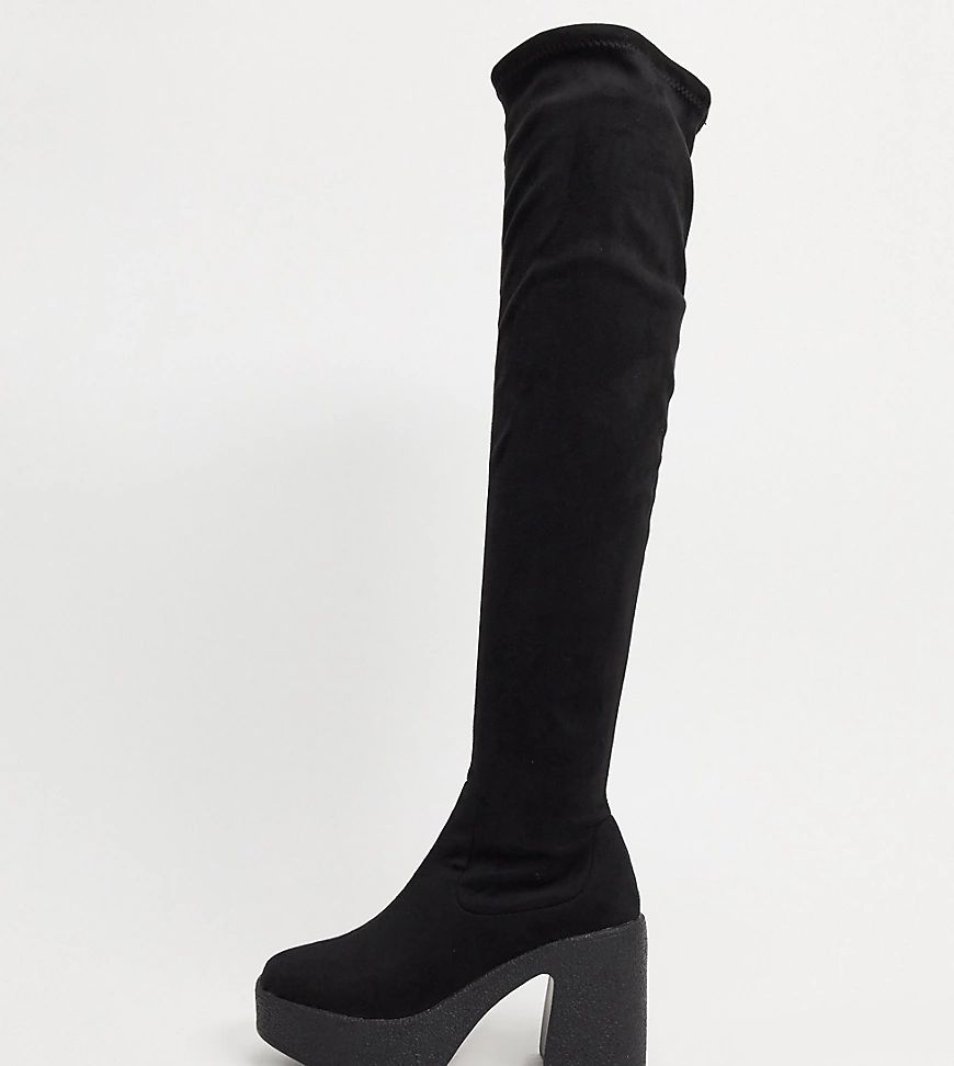 Truffle Collection wide fit chunky over the knee boots in black | ASOS (Global)