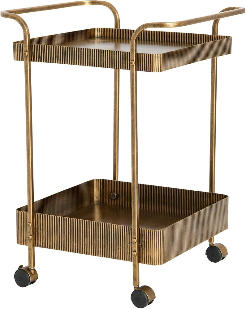 Creative Co-Op Ribbed Square Trolley Bar Cart, Aged Brass | Amazon (US)