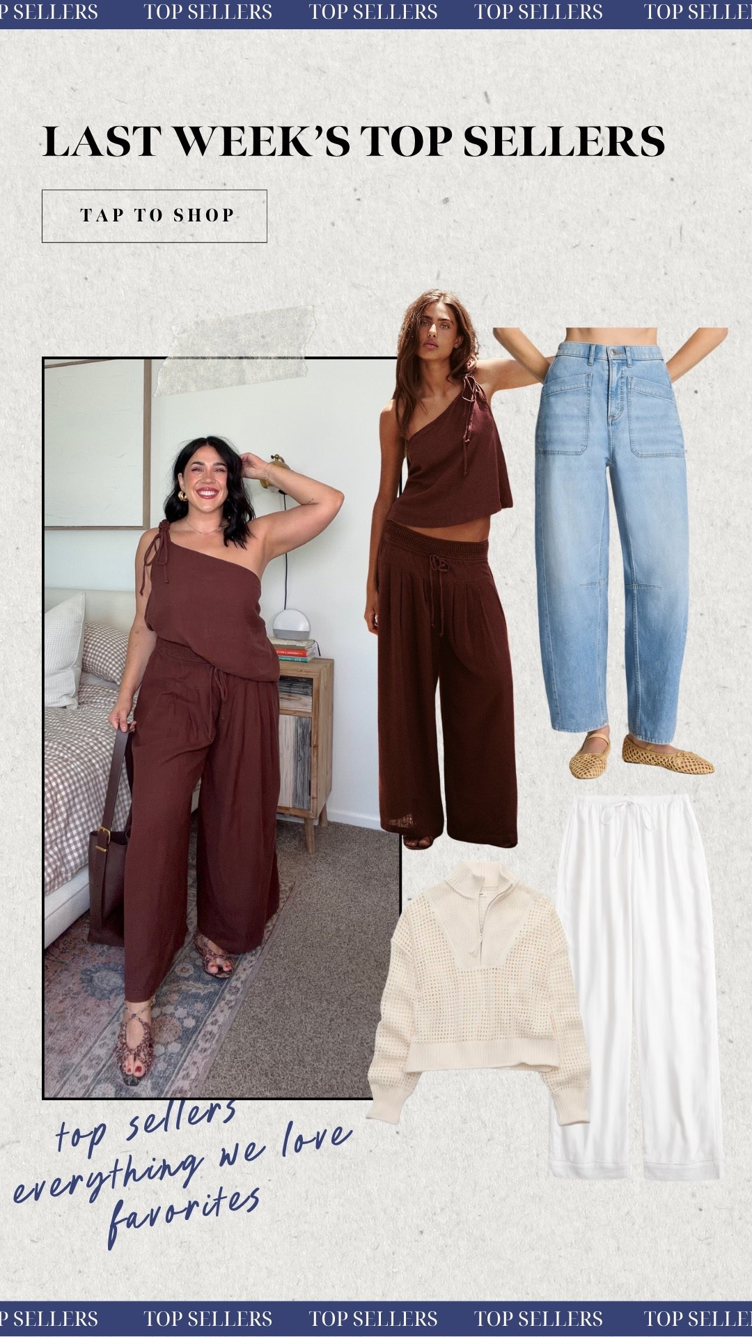 Last weeks top sellers! FP flowy two piece set, spanx lived in denim, Abercrombie Linen pants (on sale!) & crochet zip up!

#LTKootd #LTKSeasonal #LTKMidsize