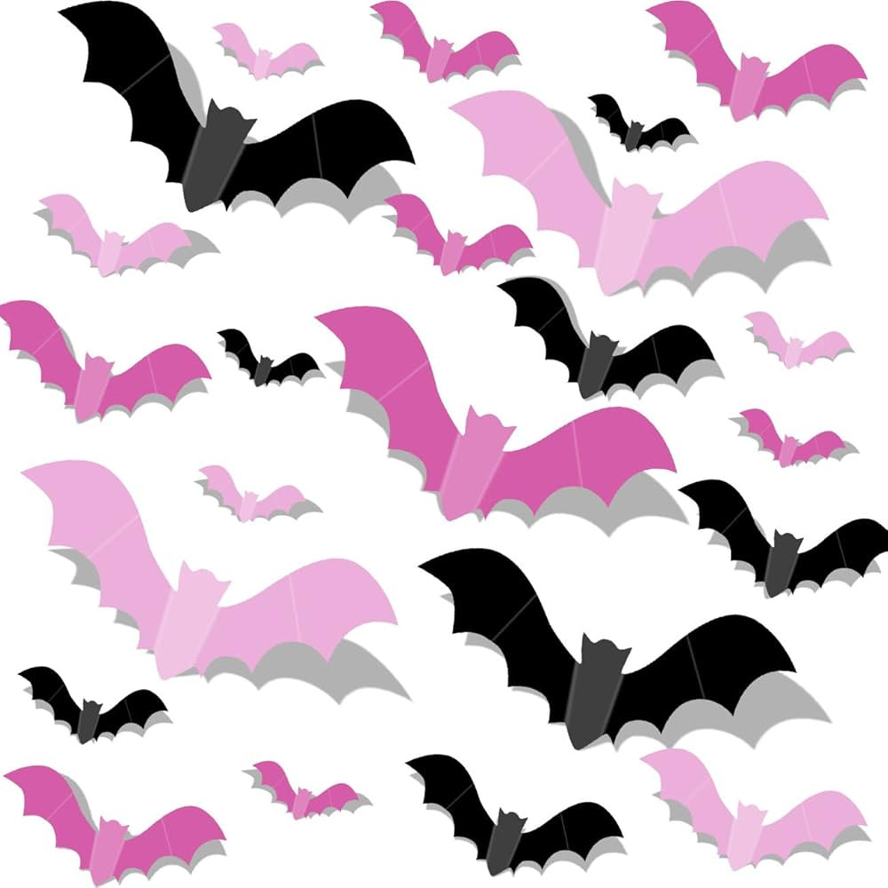 Pink Bats for Wall Halloween 3D Bat Blush and Black DIY Wall Decal Bathroom Indoor Cute Pastel Ha... | Amazon (US)