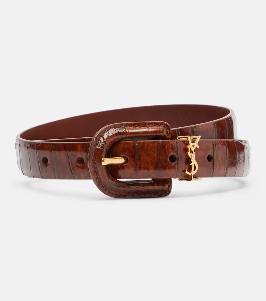 Saint Laurent Cassandre croc-effect leather belt | Mytheresa (US/CA)