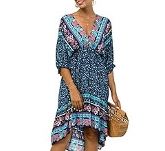 Ever-Pretty Women's Summer Casual Ruffle Short Sleeve Floral Midi Beach Dress 40404 | Amazon (US)