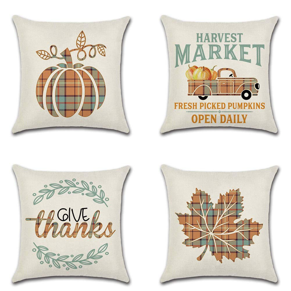 Artscope 4er-Set Dekorativ Kissenbezug 45 x 45 cm, Herbst-Thema Baumwolle Leinen Kissenbezüge De... | Amazon (DE)