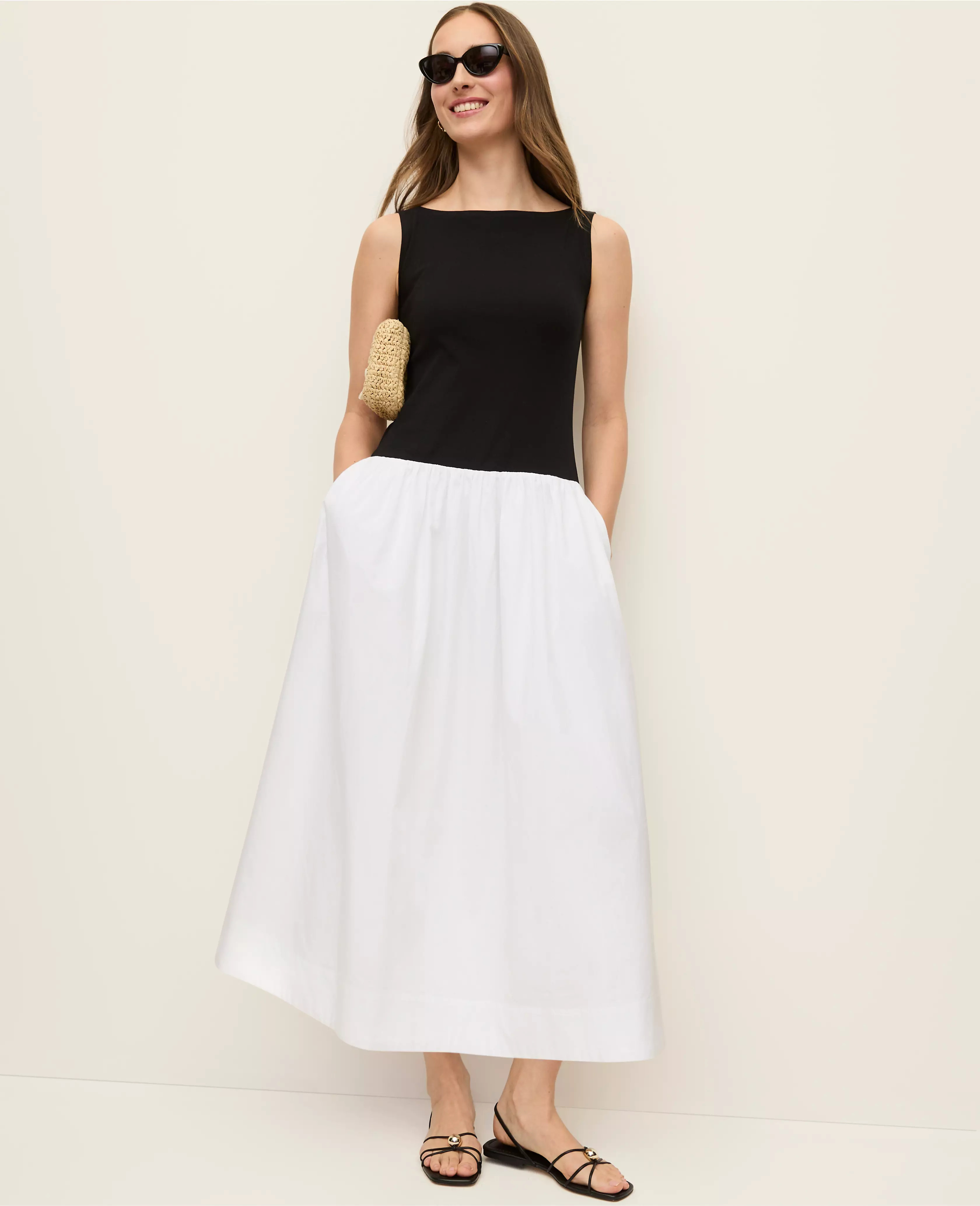 Mixed Media Boatneck Midi Dress | Ann Taylor