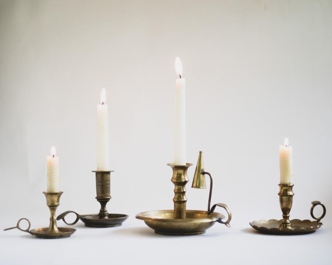 Assorted Vintage Brass Candlestick Holders With Handle, Brass Chamber Candle Holder, Modern Farmh... | Etsy (US)