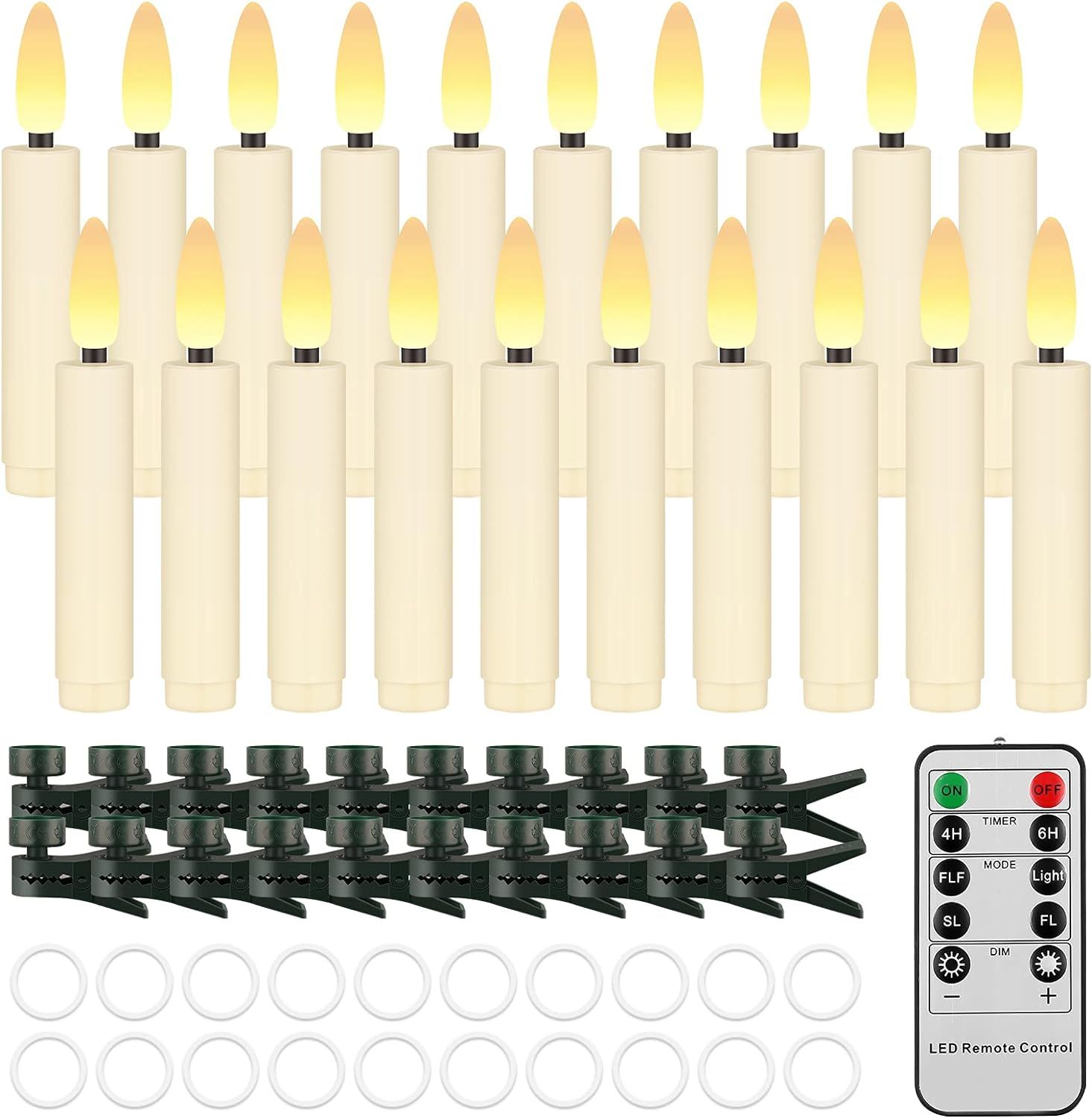 20 PCS Flameless LED Taper Candles Flickering Flame Battery Operated with Remote & Timer Warm Whi... | Amazon (US)