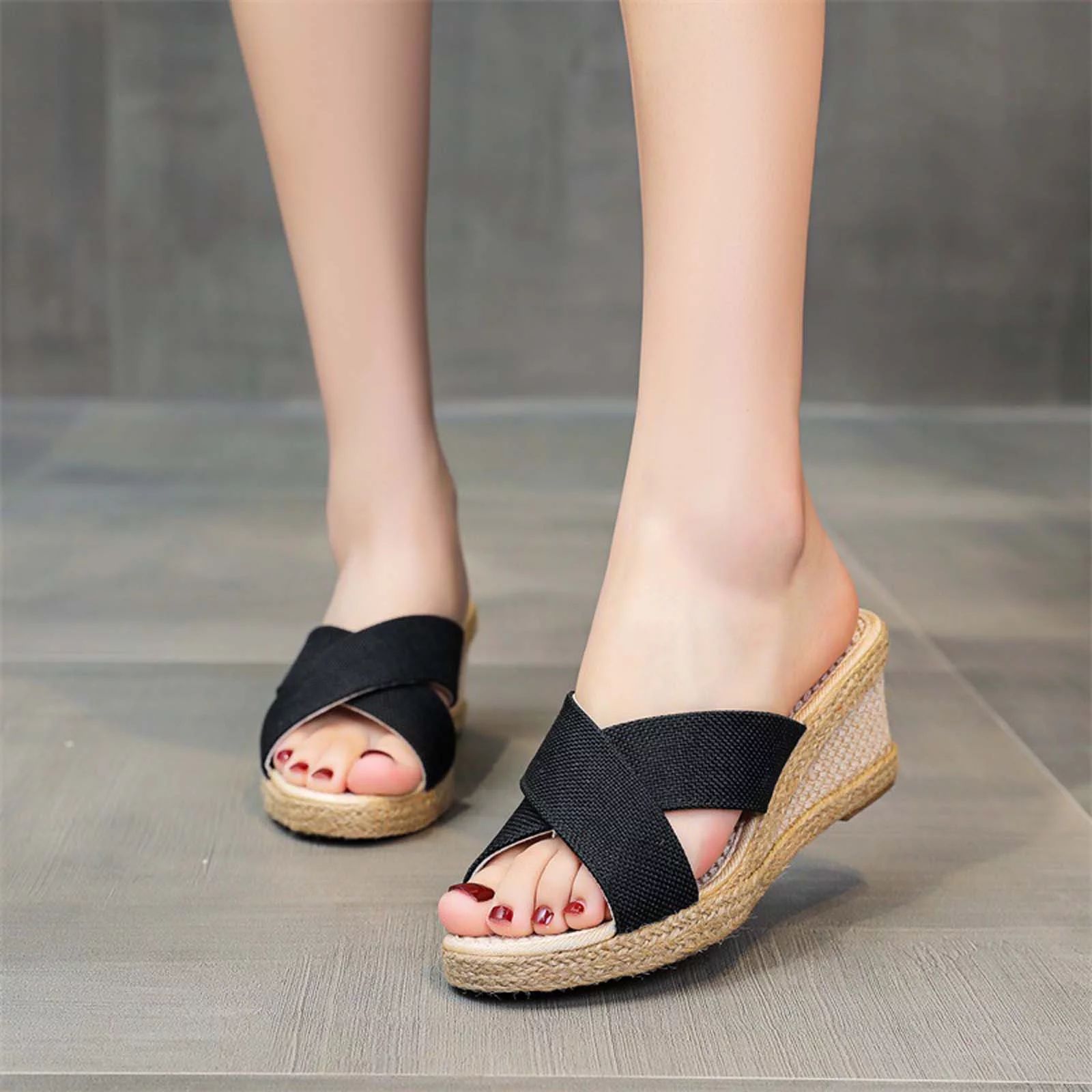 symoid Womens Comfortable Wedge Sandals- Clearance Wide Width Slides Sandal Heel Wedge Heel Espad... | Walmart (US)