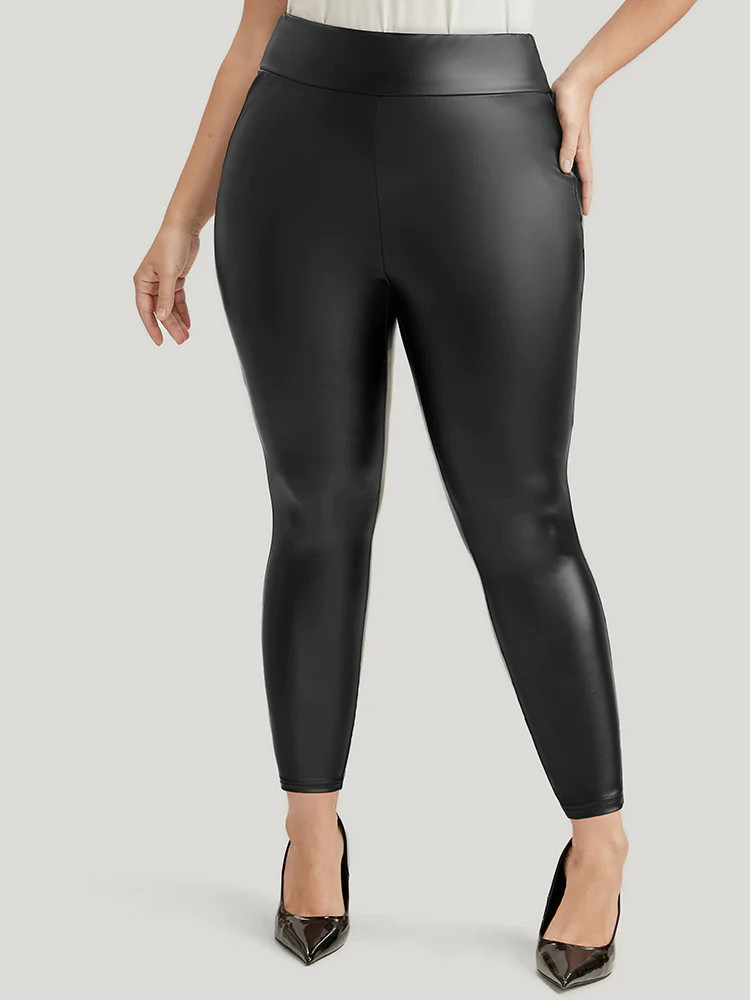 PU Leather Wideband Waist Leggings | Bloomchic