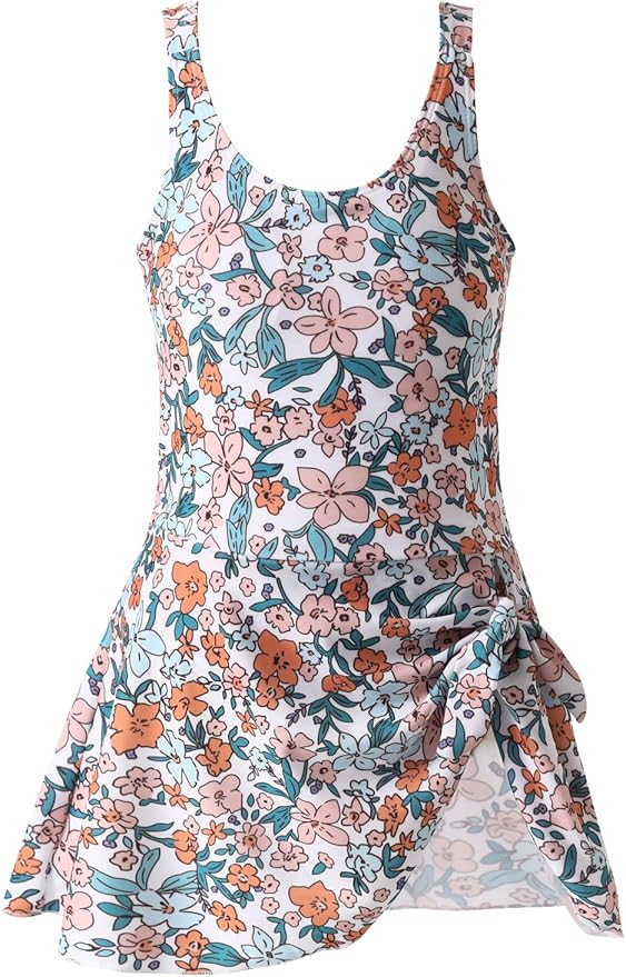 Girls One Piece Swimdress Floral Skirt Bathing Suit Swim Hawaiian Beach Swimwear 4-14Y | Amazon (US)